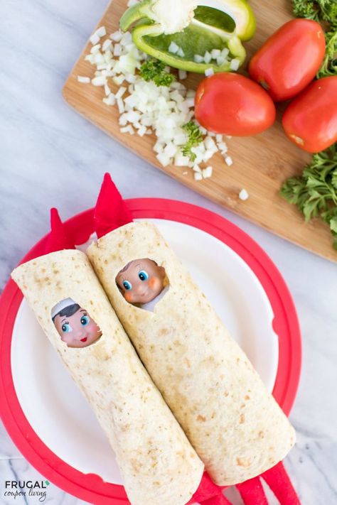 Elf Burrito - this easy elf idea used last nights Taco Tuesday Tortillas!  #FrugalCouponLiving #ElfontheShelf #ElfontheShelfIdeas #ElfIdeas #funnyelfideas #funnyelfontheshelf #elfprintables #freeelfprintables #printables #freeprintables #tacotuesday #elfburrito #easyelfidea via @fclash Elf Printables, Funny Elf On The Shelf, Bad Elf, Easy Elf, Elf Kit, Awesome Elf On The Shelf Ideas, Elf Magic, Elf Props, Elf Activities