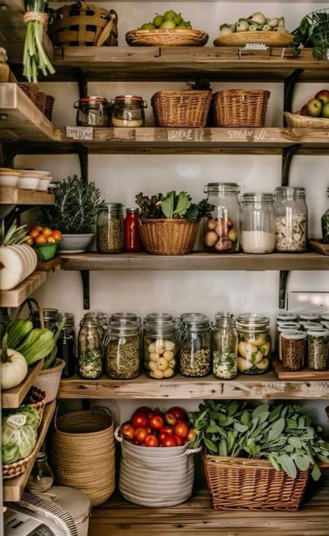 Farmcore Aesthetic House, Kitchen Veggie Storage, Vision Board Homestead, Home Canning Aesthetic, Country Homestead Aesthetic, Homestead Style Homes, Self Sufficient Living Apartment, Apocathary Kitchen, Homestead In Apartment