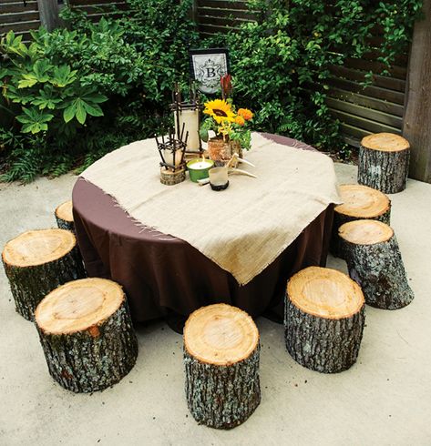 tree stump stools Tree Stump Seats, Stump Seats, Table Seating Wedding, Antler Centerpiece, Seating Wedding, Tree Stump Table, Stump Table, Party Seating, Party Table Centerpieces