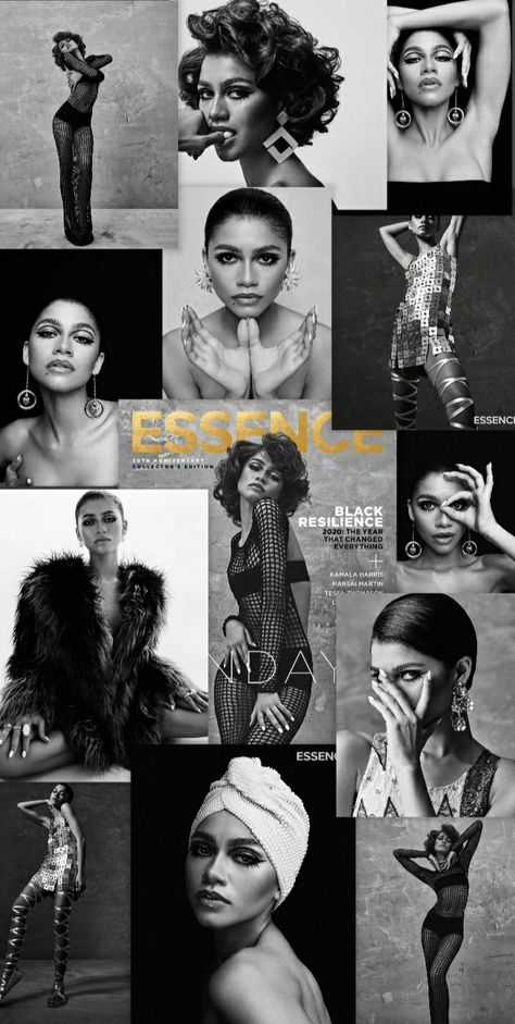 Magazine Shoot Ideas, Zendaya Essence, Magazine Photoshoot Ideas, Creative Shoot Ideas, Iconic Photoshoots, Photoshoot Collage, Celebrity Photoshoots, Zendaya Photoshoot, Vogue Poses