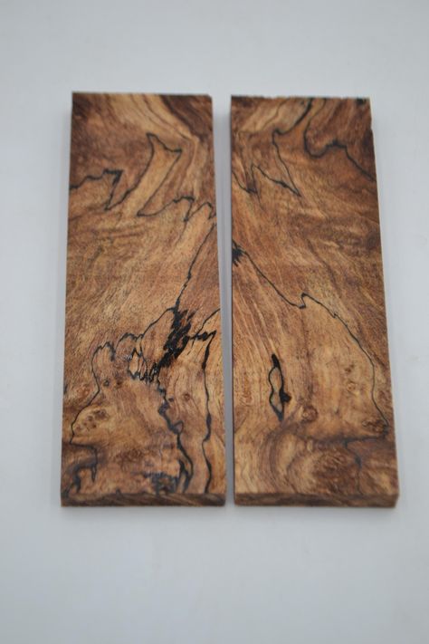 This is a one of a kind item.  What you see in the photographs is what you will receive. This listing is for a single set of spalted maple burl knife scales.  Each scales size is 3/8" x 1-7/8" x 6.  These scales have a nice figure typical of burl wood, which is replicated on both of the bookmatched faces.  The spalting of the wood (caused by the initial stages of decomposition) add additional color variation and complexity. The scales were stabilized using cactus juice stabilizing resin, which is recognized as the best stabilizing resin on the market.  After thoroughly drying the scales they are placed under vacuum to remove all of the air, after which the resin is given several days to fully penetrate the wood, and then the scales are cured.  I surface and cut the scales after stabilizing Stages Of Decomposition, Cactus Juice, Knife Scales, Maple Burl, Spalted Maple, Mineral Spirits, Burl Wood, Raw Wood, Burled Wood