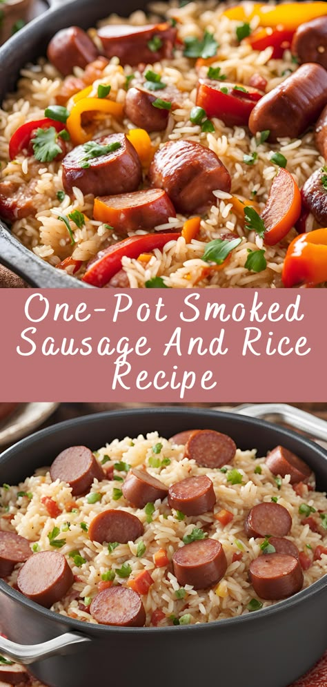 One-Pot Smoked Sausage And Rice Recipe | Cheff Recipes Smoked Sausage Meal Prep, Rice And Smoked Sausage, Smoked Sausages Recipe, Johnsville Sausage Recipes, Sausage And Rice Crockpot Recipes, Sausage Recipes With Rice, Rice And Smoked Sausage Recipes, Rice Smoked Sausage Recipes, Grits And Smoked Sausage