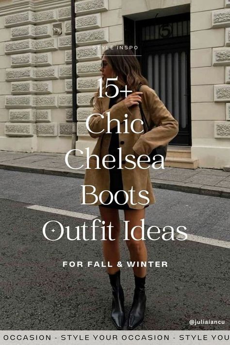 How to Wear Chelsea Boots for Fall & Winter & 15 Chic Outfit Ideas. Searching for Chelsea boot outfit ideas for women this fall and winter 2024? Check out my list of stylish Chelsea boot looks perfect for any occasion! Stay on top of the latest fall fashion trends and learn how to rock Chelsea boots this season. Whether you love chunky, black, brown, cream, or heeled styles, we’ve got all the fall and winter outfit inspiration you need! Parisian Chelsea Boots, Fashion Chic Outfits, How To Style Chunky Chelsea Boots Women, Low Boots Outfit For Women, Chelsea Boots Outfit Petite Women, Skirt Chelsea Boots Outfit, Heeled Chelsea Boots Outfit Women, Ankle Shoes Outfit, Dresses With Chelsea Boots