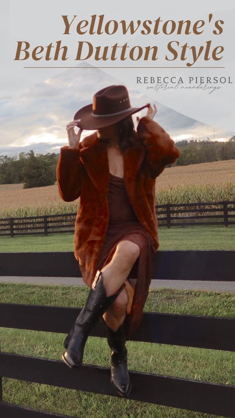 Yellowstone's Beth Dutton Style For Halloween - Sartorial Meanderings Beth Dutton Vibes, Beth Dutton Hat, Yellowstone Fashion Beth, Yellowstone Party Outfit, Yellowstone Inspired Photoshoot, Beth Dutton Clothes, Dress Like Beth Dutton, How To Dress Like Beth Dutton, Yellow Stone Outfit Ideas