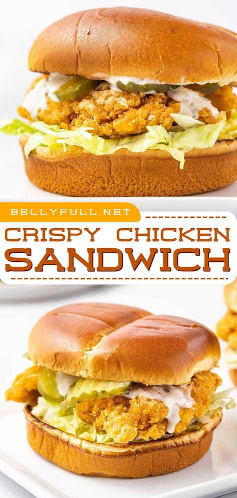 Skip the drive-through by easily making a delicious Crispy Chicken Sandwich at home. This recipe uses baked crispy chicken, so no need to mess with brining or oil and dinner is served in about 20 minutes, plus way cheaper than delivery! Oven Fried Chicken Sandwich Recipes, Hot Crispy Chicken Sandwich, Easy Crispy Chicken Sandwich, Crispy Chicken Sandwich No Buttermilk, Spicy Breaded Chicken Sandwich, Easy Crispy Chicken, Baked Crispy Chicken, Crispy Chicken Sandwich, Sandwich Chicken