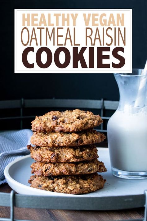 These vegan oatmeal raisin cookies are made with whole food ingredients, are gluten-free and taste like decadence. They will win over any cookie lover! #vegancookierecipes #healthydesserts Cookies With Raisins, Vegan Oatmeal Raisin Cookies, Best Oatmeal Raisin Cookies, Vegan Oatmeal, Vegan Cookies Recipes, Oatmeal Cookies Chewy, Cookies Vegan, Cookies Easy, Best Oatmeal