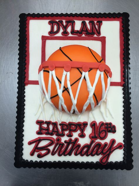 Basketball Hoop Fondant Basketball Cake by Stephanie Dillon, LS1 Hy-Vee Basketball Sheet Cake, Sheet Cake Ideas, Basketball Birthday Cake, Cake Basket, Buttercream Fondant, Basketball Cake, Birthday Sheet Cakes, Ball Birthday Parties, Ball Cake