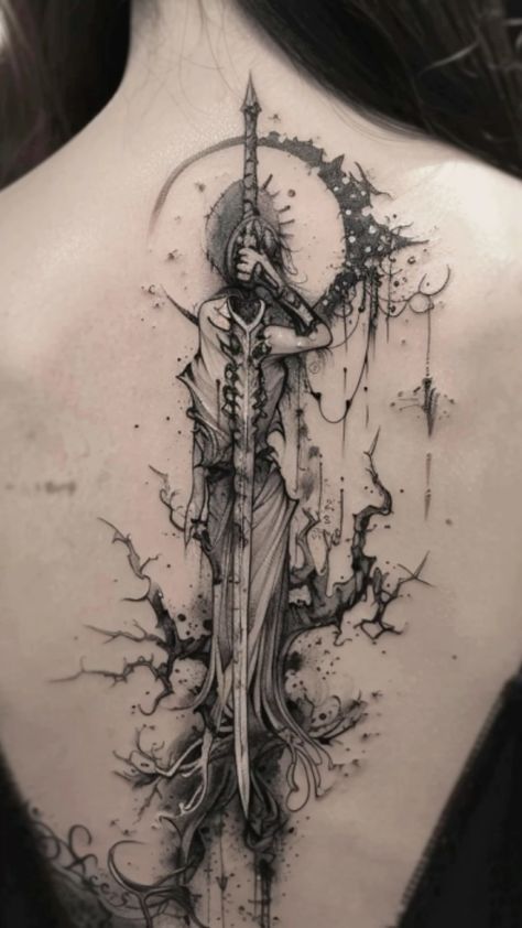 Tattoos Around Spine Tattoo, Spine Tattoos For Women Witchy, Large Spine Tattoo, Spooky Spine Tattoos For Women, Alternative Spine Tattoos, Creepy Spine Tattoos, Fantasy Spine Tattoo, Gothic Spine Tattoos For Women, Skeleton Arm Spine Tattoo