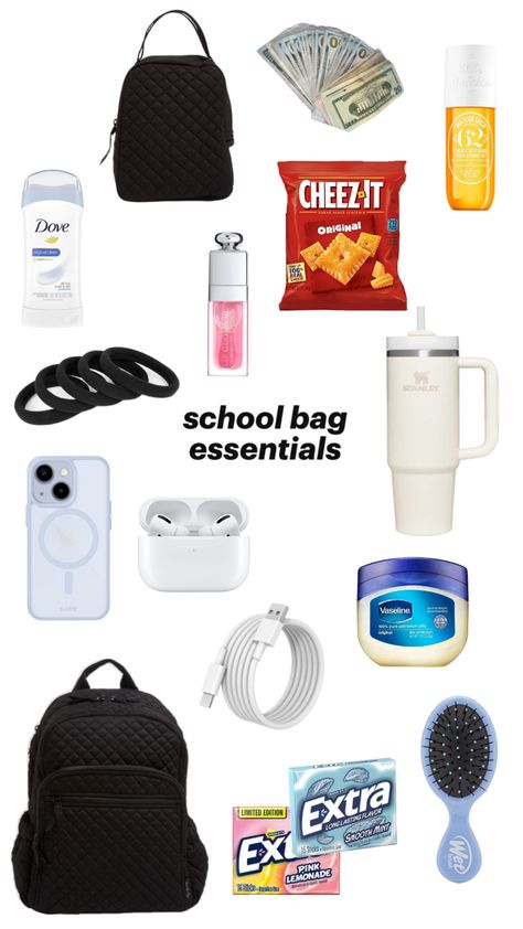 #whatsinmyschoolbag #bookbag #backtoschool School Bookbag Essentials, Bookbag Essentials, School Must Haves, School Bag Essentials, Emergency Bag, Makeup Accesories, Wet Brush, Bag Essentials, School Essentials