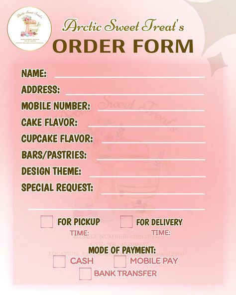 Online Bakery Menu Ideas, Aesthetic Bakery Names, Cake Business Plan, Cake Pricing Chart, Boozy Cupcakes Recipes, Cake Pricing Guide, Bakery Business Plan, Cupcake Business, Cake Order Forms