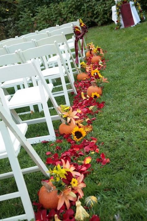 pumpkin fall wedding aisle decor Fall Wedding Diy, Pumpkin Wedding, Wedding Aisle Decorations, Fall Wedding Decorations, Aisle Decor, Fall Wedding Colors, Wedding Aisle, October Wedding, Halloween Wedding