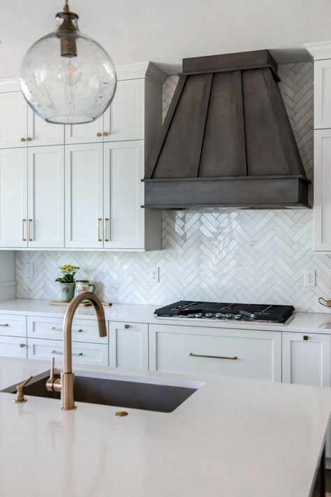 27+ Marble Herringbone Backsplash ( MARBLE ? ) - White Kitchen! Top Kitchen Backsplashes, White Haring Bone Backsplash Kitchen, Carrera Herringbone Backsplash, Diagonal Backsplash Kitchen, Marble Tiles Kitchen Backsplash, White Marble Top Kitchen, Haring Bone Backsplash Kitchen, Herring Bone Tile Backsplash, Backsplash Grey Cabinets