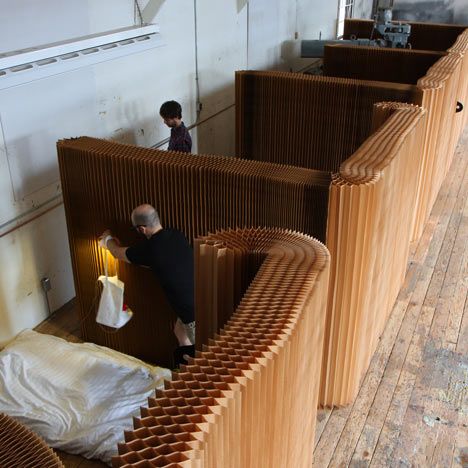 Love this cubicle idea Canadian studio Molo has designed a system of paper partitions that provide privacy at shelters in the wake of a disaster. Room Partition Wall, Temporary Architecture, Cardboard Design, Shelter Design, Paper Furniture, Divider Design, Emergency Shelter, Temporary Wall, Divider Wall