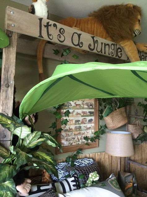 jungle themed bedroom, bedroom ideas, home decor, repurposing upcycling, wall decor Jungle Bedroom Theme, Jungle Themed Bedroom, Jungle Bedroom, Colorful Picture Frames, Bedroom Theme, Farmhouse Style Bedrooms, Jungle Room, Elementary Library, Themed Bedroom