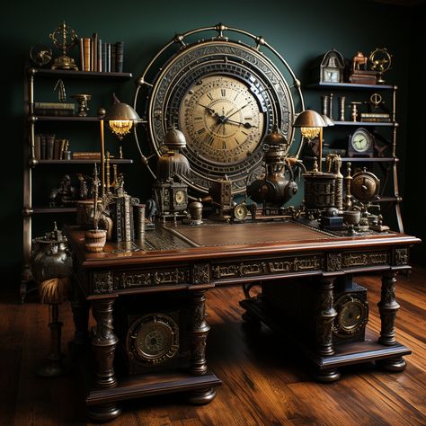 Steampunk Interior Design, Steampunk Office, Steampunk Rooms, Steampunk Interior, Steampunk Furniture, Steampunk House, Fantasy Rooms, Around The World In 80 Days, Home Library Design