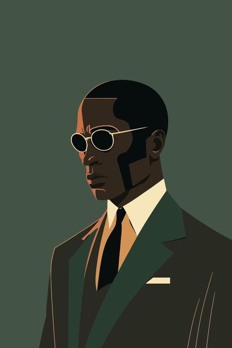 Portrait of a black man with glasses and a suit. Vector illustration Black Man With Glasses, Man With Glasses, Suit Drawing, Vector Illustration Character, Vector Portrait Illustration, Black Suit Men, Person Drawing, Man Vector, Costume Noir