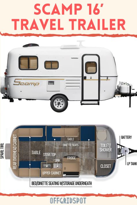 Scamp 16’ Small Travel Trailer Small Lightweight Travel Trailers, Scamp Camper, Small Travel Trailer, Travel Trailer Floor Plans, Scamp Trailer, Small Motorhomes, Lightweight Campers, Teardrop Camper Plans, Small Camper Trailers