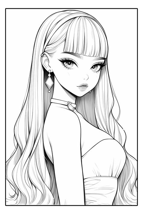 People Coloring Pages, Manga Coloring Book, Color Drawing Art, Detailed Coloring Pages, Cartoon Coloring Pages, Coloring Pages For Girls, Arte Inspo, Dessin Adorable, Cute Easy Drawings