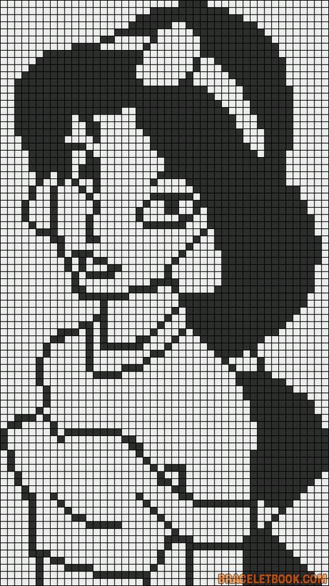 Jasmine Modele Pixel Art, Disney Cross Stitch Patterns, Graph Crochet, Easy Pixel Art, Pixel Art Templates, Pixel Crochet, Pixel Art Grid, Stitch Cartoon, Pola Kristik