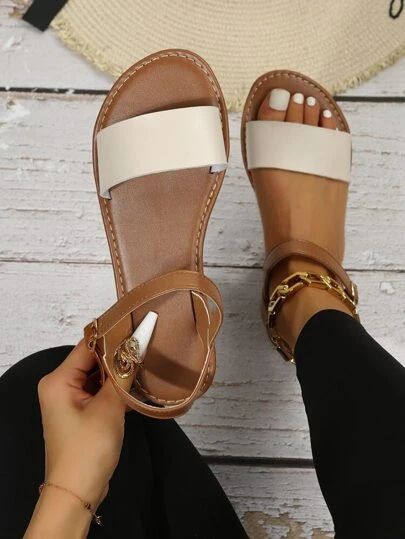 Women Casual Flats, Women Flat Sandals, Comfy Sandals, Ankle Strap Shoes, Strap Sandals Women, Womens Summer Shoes, Casual Heels, Cute Sandals, Womens Sandals Flat