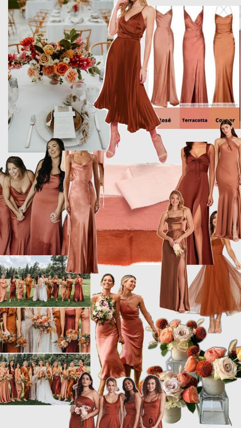 Mexican Wedding Decorations, Orange And Pink Wedding, Beach Bridesmaids, Fall Bridesmaids, Burnt Orange Weddings, Blush Pink Wedding, Fall Bridesmaid Dresses, Wedding Party Outfits, Pink Wedding Theme