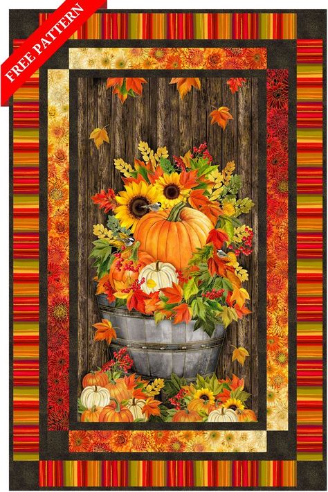 Projects / FALL IS IN THE AIR - FALL INCLI Fall Panel Quilt Patterns, Fall Panel Quilts, Fall Borders, Quilt Panels, Check Background, Panel Quilt Patterns, Fabric Panel Quilts, Fall Is In The Air, Fall Sewing