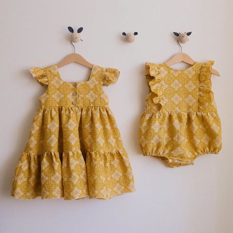 Dannie and Lilou on Instagram: “big and little sister matching outfits 💛 Tired Dress and Ruffle Bubble Playsuit in Gold Floral linen 💛 . . .…” Matching Sister Outfits Baby And Toddler, Sisters Matching Outfits, Tired Dress, Matching Sister Outfits, Girls Matching Dresses, Mom Crafts, Matching Sibling Outfits, Afrocentric Fashion, Toddler Stuff