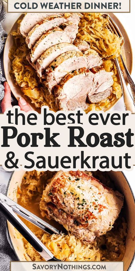 Pork Roast With Sauerkraut, Pork And Sauerkraut Recipe, Pork Roast And Sauerkraut, Pork And Sauerkraut, Apple Pork Tenderloin, Baked Ribs, Pork Roast Recipes, Fermented Cabbage, Sauerkraut Recipes