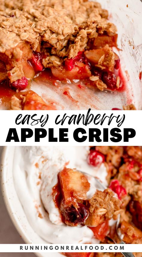 You’ll love this apple cranberry crisp for the holidays or anytime! Soft, sweet apples and tart, juicy cranberries are delicious paired with a buttery brown sugar and oatmeal crumble. Apple Cranberry Crisp Recipe, Cranberry Apple Crumble, Cranberry Apple Crisp, Apple Pear Crisp, Gluten Free Apple Recipes, Oatmeal Crumble Topping, Cranberry Crisp, Apple Cranberry Crisp, Cranberry Recipe