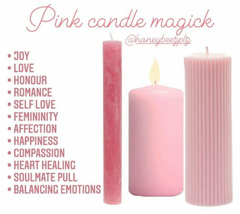 Pink Candle Magic, Candle Color Meanings Magic, Witchcraft Candle Magic, Candle Meanings, Candle Magik, Candle Color Meanings, Candle Magic Spells, Witchcraft Candles, Pink Candle