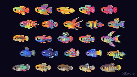 pikaole on Twitter: "Killifish!… " Pikaole Art, Sea Animals Illustration, Rainbow Fish, Fish Drawings, Cute Little Drawings, Creature Concept, Kawaii Drawings, Cute Animal Drawings, Fish Art