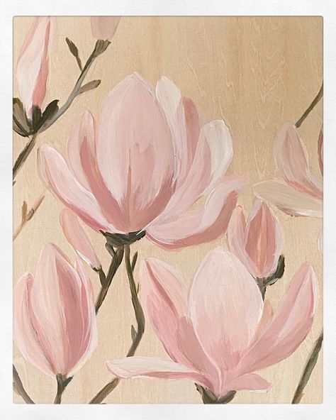 AROHIKA on Instagram: “Dusty pink magnolias on wood panel. I love the texture of wood against these pretty magnolias so decided not to paint the background. This…” Magnolias Aesthetic, Painting Magnolia, Dusty Pink Aesthetic, Magnolia Art, Pink Vintage Painting, Magnolia Painting, Pink Magnolia, Pink Flowers Aesthetic Painting, Magnolia Oil Painting