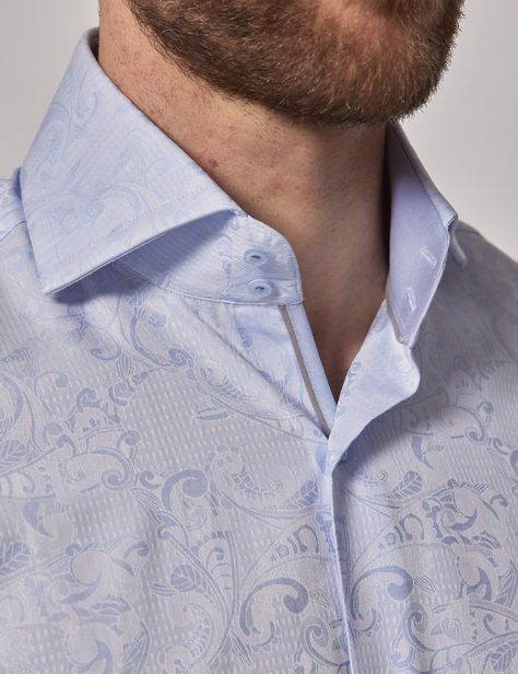 For a textural edge to the classic blue shirt, this paisley jacquard shirt has been intricately woven for a sumptuous touch Specially engineered to flatter your physique with gentle tapering to maximise comfort in a slim fit, it is made from premium cotton      • 100% Cotton (Better Cotton)   • Single Cuff   • High Collar       Slim Fit (Relaxed)      The model is wearing a size Medium    Model is 6'1 / 186cm tall, with a 40 / 101 5cm chest and a 33 / 83 5cm waist Formal Smart Casual, Smart Casual Shirts, Hawes And Curtis, Jacquard Shirt, Formal Casual, Formal Shirts For Men, Men Shirt Style, Blue Paisley, Mens Shirt