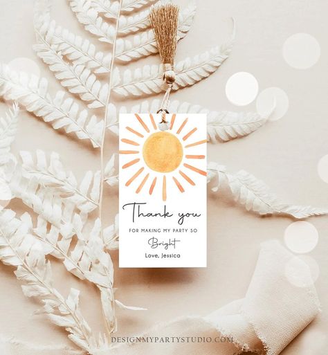 Boho Food, Sun Birthday, Girl Trip, Sunshine Baby Showers, Dino Birthday Party, Sunshine Birthday, Thank You Labels, Edit Font, Dino Birthday