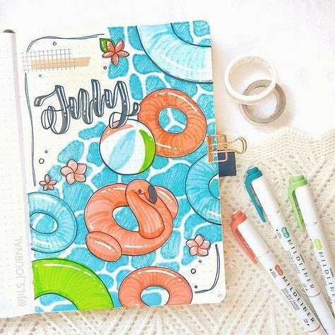 July Bullet Journal, Bullet Journal Spreads, Bullet Journal Ideas Templates, Creating A Bullet Journal, Bullet Journal Cover Ideas, Bullet Journal Notes, Bullet Journal Paper, Bullet Journal Mood, Journal Spreads