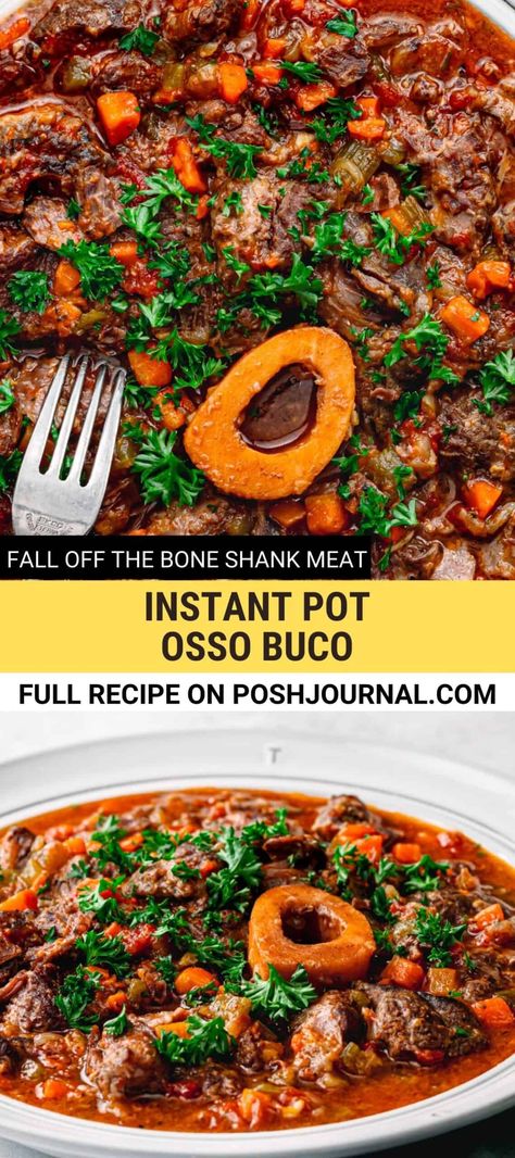 Simple yet delicious! Fall off the bone shank meat that is so tender and flavorful. Instant Pot Osso Buco, the easiest way to cook shanks cut of meat to perfection with little preparation and ingredients! The best comfort food for a cool winter night. #ossobuco #instantpotossobuco #instantpotstew #stew #beefshank #shank #Italianrecipes #Italianfood Oso Bucco Recipe Beef, Beef Shank Recipe Instant Pot, Venison Shank Recipe, Oso Bucco Recipe, Pork Osso Bucco Recipe, Beef Shank Stew, Osso Bucco Recipe, Beef Shank Recipe, Osso Buco Recipe