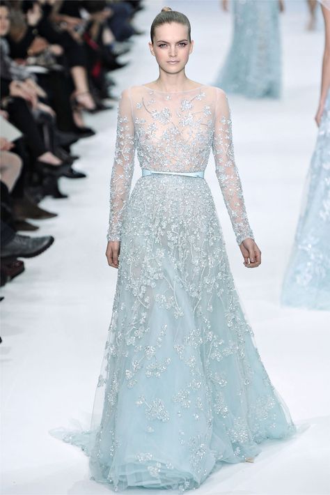 Elie Saab 2012 - Ice Blue / Blue Winter Baby Blue Wedding Dresses, Eli Saab, Elie Saab Wedding Dress, Non White Wedding Dresses, Elie Saab Gowns, Baby Blue Weddings, Blue Winter Wedding, Baju Kahwin, Reception Gowns