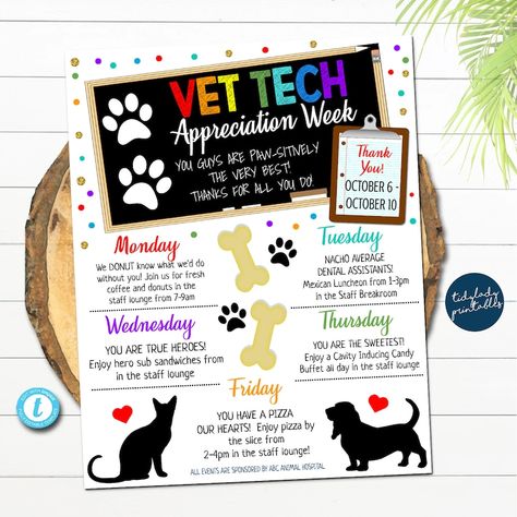 Vet Tech Appreciation Week Itinerary Template, Animal Hospital Medical National Veterinarian Week Schedule Event Printable Editable Template - Etsy Veterinary Staff Appreciation, Vet Tech Appreciation Week Quotes, Vet Tech Week Gift Ideas Diy Crafts, Vet Tech Survival Kit, Vet Receptionist Week, Vet Tech Appreciation Week Games, Vet Tech Week Gifts, Vet Tech Week Gift Ideas Diy, Vet Tech Games