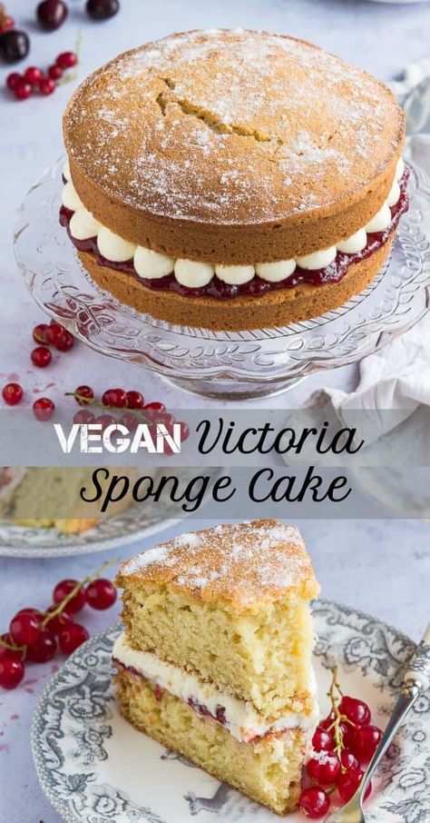 Dairy Free Victoria Sponge Cake, Vegan Vanilla Sponge Cake, Vegan Victoria Sponge Cake, Healthy Sponge Cake, Easy Vegan Cake Recipes, Vegan British Recipes, Vegan Cakes Recipe, Vegan Cake Recipes Easy, Egg Free Cake Recipe