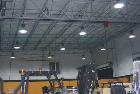 Industrial Led Lighting, Warehouse Lighting, Lighted Medicine Cabinet, High Bay Lighting, Bay Lights, Industrial Lighting, Lighting Ideas, Lighting System, Shop Lighting