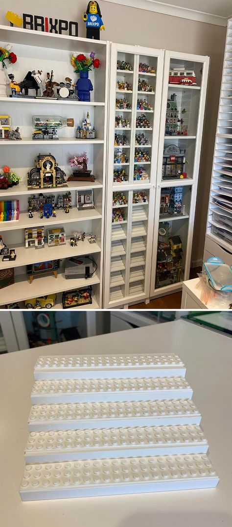 Ikea Oxberg, Ikea Lego, Lego Shelves, Lego Shelf, Lego Room Ideas, Lego Display Ideas, Lego Storage Organization, Lego Minifigure Display, Billy Ikea