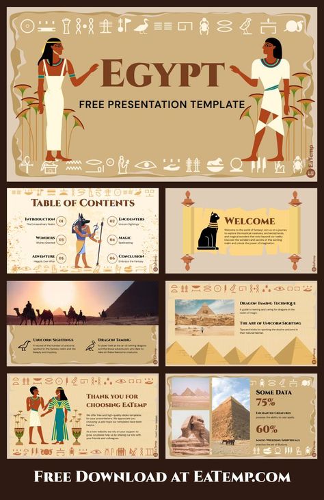 Power Point Slide Design, Art Presentation Ideas, Canva Templates Instagram Post, Best Presentation Templates, Egypt Design, Cute Powerpoint Templates, Mises En Page Design Graphique, Free Powerpoint Presentations, Free Ppt Template