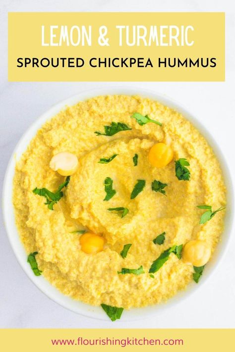 Raw Hummus Recipe, Sprouted Hummus Recipe, Sprouted Chickpeas, Chickpea Hummus Recipe, Raw Food Snacks, Chickpea Hummus, Fresh Turmeric, Creamy Dip, Raw Foods