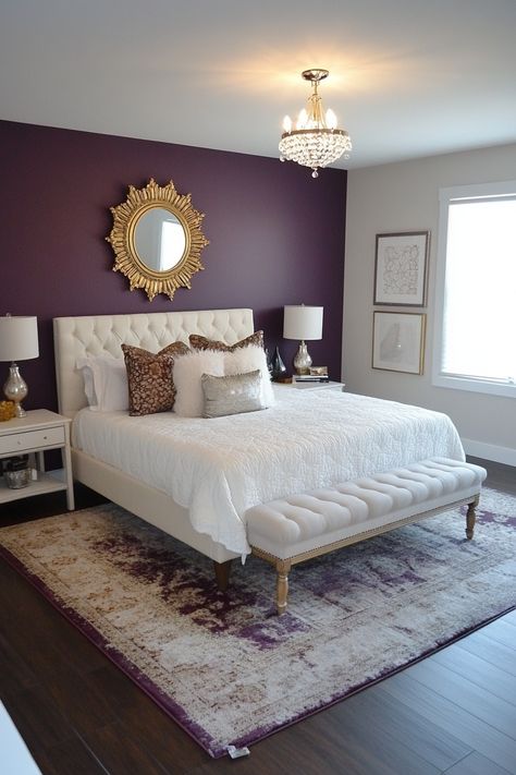 13 Plum Bedroom Designs To Inspire Your Next Makeover – DreamyHomeStyle Plum And Pink Bedroom, Room Color Schemes Purple, Light Purple Walls Bedroom Ideas, Plum Accent Wall Bedroom, Magenta Room Ideas, Purple Bedroom Inspirations, Purple Bedroom Ideas For Couples, Purple Master Bedrooms Decor, Gray And Lavender Bedroom