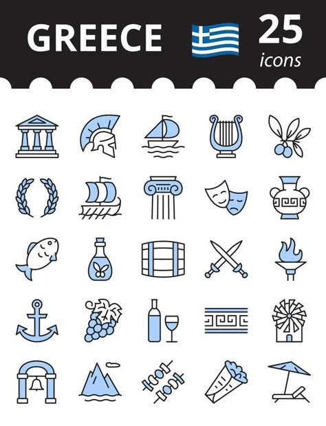 Greece related icon set. Greek symbols collection. Vector illustration., illustration, #Sponsored, #Vector, #collection, #Ad Greek Things To Draw, Athens Symbol, Greek Mythology Doodles, Greek Mythology Graphic Design, Ancient Greece Symbols, Greek Doodles, Greece Doodles, Greece Symbols, Ancient Greece Drawing