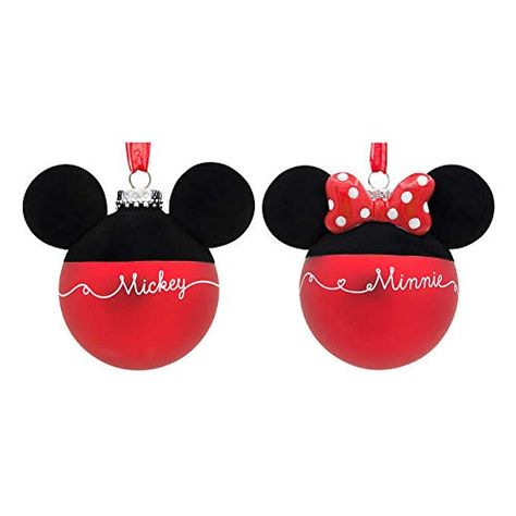 Disney Blown-Glass Christmas Holiday Ball Ornaments - Mickey & Minnie Mouse Silhouettes & Signatures Disney Ornaments Diy, Mickey And Minnie Christmas, Mickey Mouse Christmas Ornament, Minnie Ornaments, Minnie Mouse Silhouette, Heart Christmas Ornaments, Minnie Christmas, Homemade Christmas Decorations, Disney Ornaments