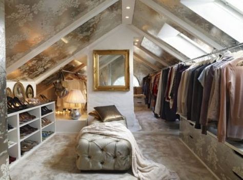 turn the attic into a closet/dressing room Attic Walk In Closet, Attic Closet, Walking Closet, Attic Space, Attic Renovation, Attic Spaces, Dream Closets, Attic Bedroom, Attic Rooms