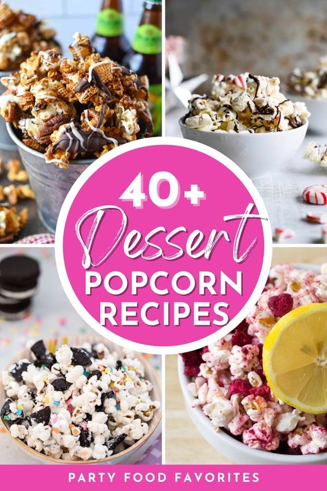 Pink Party Punch, Dessert Popcorn, Candy Popcorn Recipe, Unique Charcuterie Board Ideas, Movie Night Desserts, Party Food Favorites, Unique Charcuterie Board, Homemade Kettle Corn, Popcorn Dessert