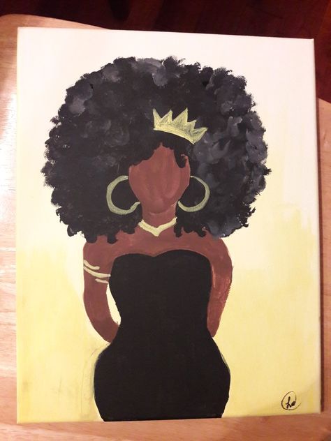 Afrocentric Drawings, Black Woman Painting Easy, Black Woman Painting Canvases, Sip And Paint Ideas Black Women, Painting Ideas On Canvas Black Women, Afro Painting, Crown Painting, African American Art Women, Silhouette Painting