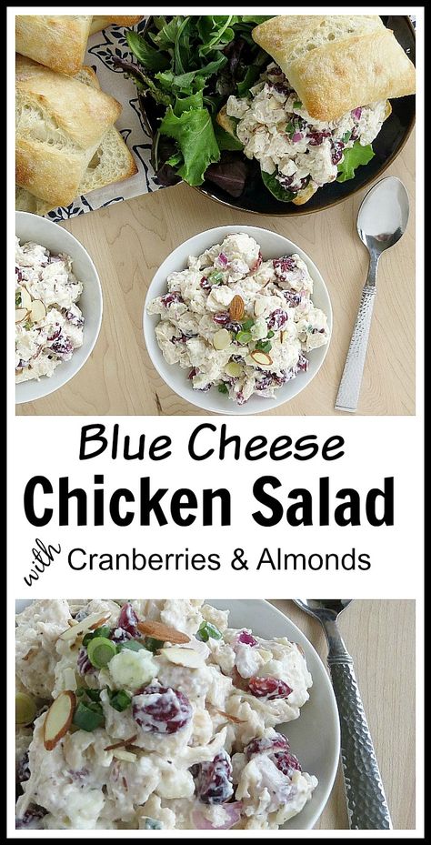 Delicious Blue Cheese Chicken Salad with Cranberries and Almonds! The blue cheese pairs well with the cranberries and almonds, creating a flavorful chicken salad with a bit of crunch! If you're looking for an easy summer recipe, or want something quick and easy to make for a gathering, then you should check out this easy summer salad recipe! Salad With Cranberries And Almonds, Chicken Salad With Cranberries, Blue Cheese Chicken, Salad With Cranberries, Easy Summer Salad, Homemade Chicken Salads, Cranberry Chicken Salad, Salad Cucumber, Recipe Salad